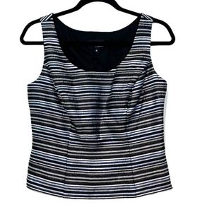 Sleeveless Black & Silver Striped Fitted Bodice Top Side Zip Fully Lined Size 6